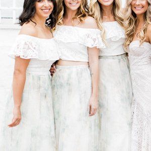 Wayf Lace Eyelet Off Shoulder Crop Top